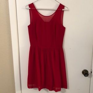 Red dress with sheer shoulders